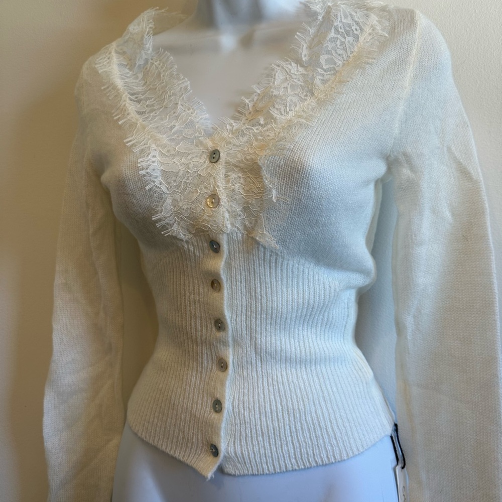 Commense Cream Lace Button-Up Blouse - Picture 3 of 4